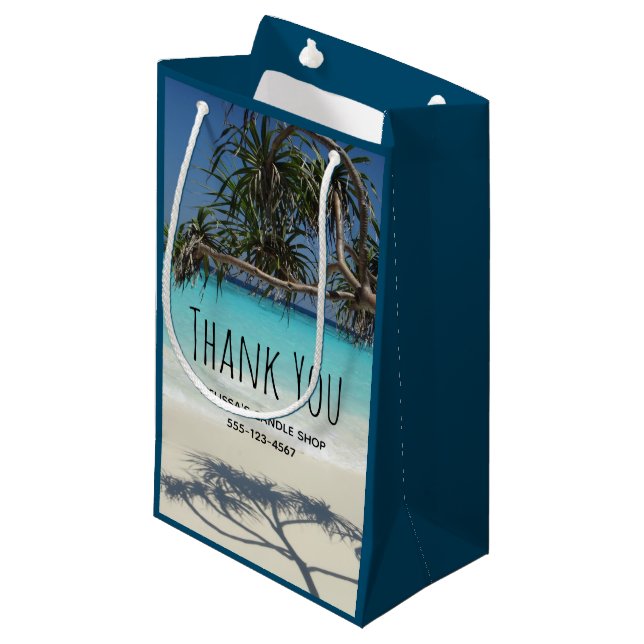 Tropical Blue Ocean Beach Scene Photo Thank You Small Gift Bag (Front Angled)