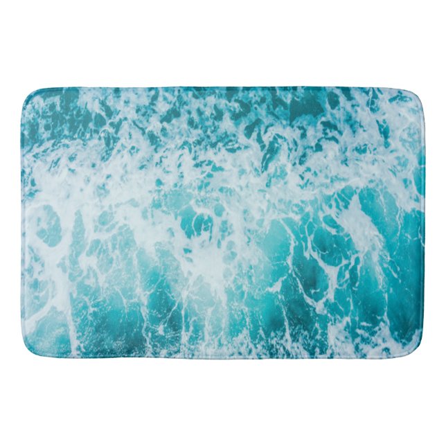Tropical Blue Ocean Waves Bath Mat (Front)