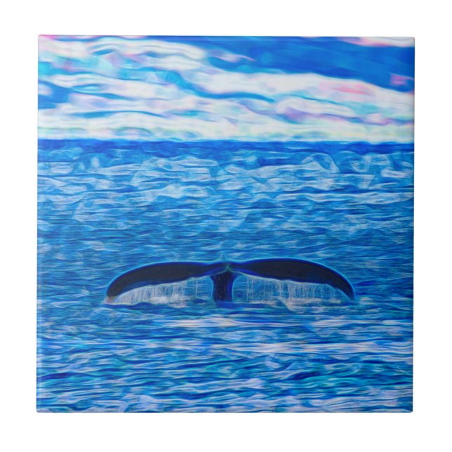 Tropical Blue Ocean Whale Tail Tile (Front)