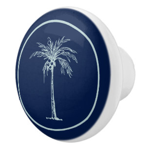 Tropical Blue Pale Teal Palm Tree Personalised Ceramic Knob