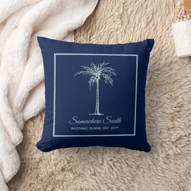 Tropical Blue Pale Teal Palm Tree Personalised Cushion (Blanket)