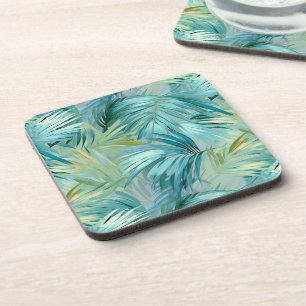 Tropical Blue Palm Leaf Watercolour Patterned Coaster