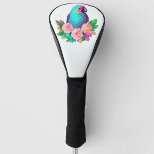 Tropical Blue Parrot with Tropical Flowers Golf Head Cover