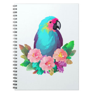 Tropical Blue Parrot with Tropical Flowers Notebook