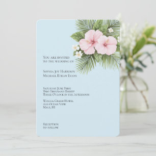 Tropical Blue Pink Hibiscus Floral Wedding Invitation