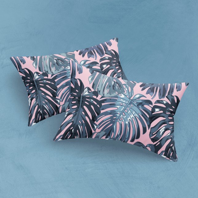 Tropical Blue Pink Palm Leaves Girly Pillowcase (Creator Uploaded)
