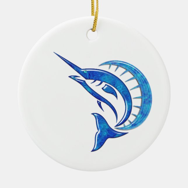 Tropical Blue Sailfish Ceramic Tree Decoration (Front)