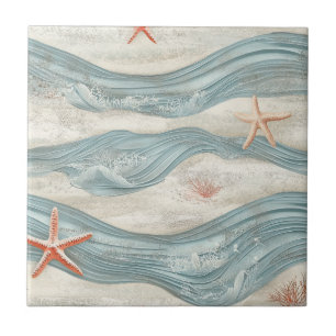 Tropical Blue Sea Coral Starfish Coastal Tile