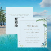 Tropical Blue Sea Turtle Square QR Code Wedding