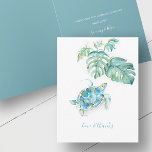 Tropical Blue Sea Turtle Watercolor Thank You Card<br><div class="desc">Tropical thank you notes let you express your gratitude in elegant style. Front features a replica of my original watercolor sea turtle with monstera palm leaves in shades of green and turquoise blue. Add your custom message in modern handwritten lettering (shown with "love and thanks"). Personalize the inside with a...</div>