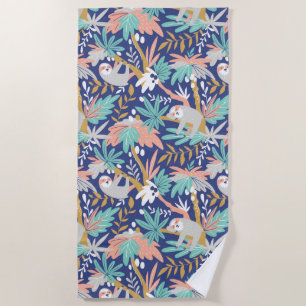 Tropical Blue Sloth Pattern Beach Towel