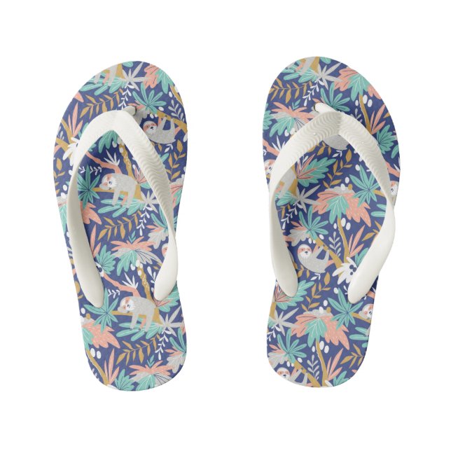 Tropical Blue Sloth Pattern Kid's Jandals (Footbed)