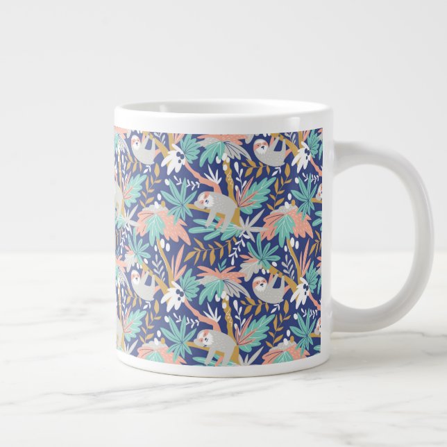 Tropical Blue Sloth Pattern Large Coffee Mug (Right)