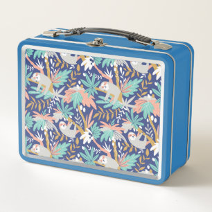 Tropical Blue Sloth Pattern Metal Lunch Box
