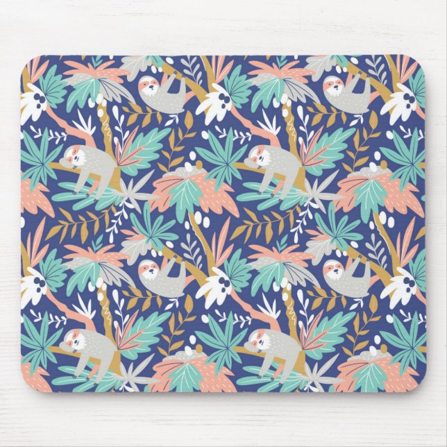 Tropical Blue Sloth Pattern Mouse Pad (Front)
