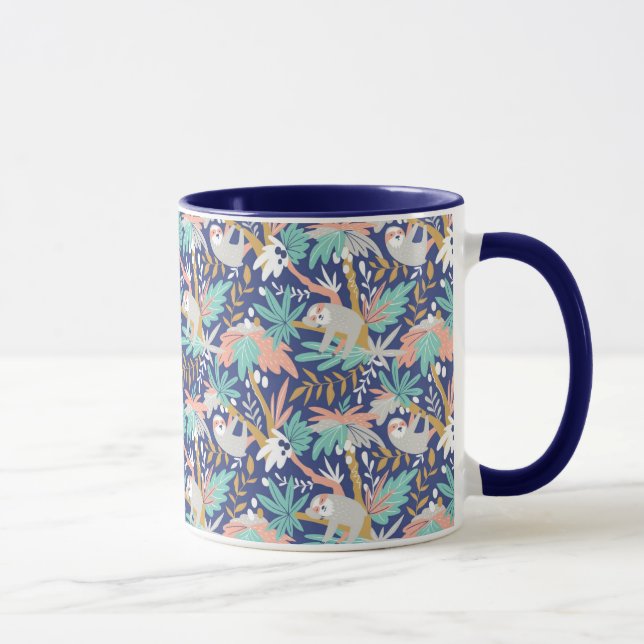 Tropical Blue Sloth Pattern Mug (Right)
