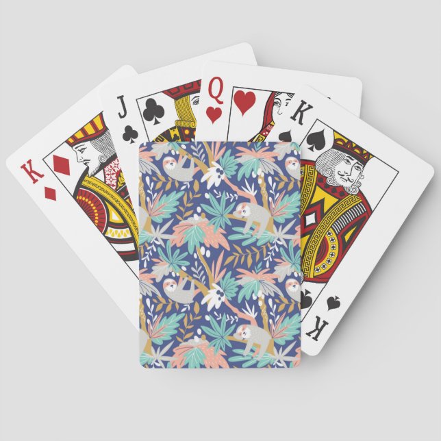 Tropical Blue Sloth Pattern Playing Cards (Back)