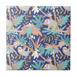 Tropical Blue Sloth Pattern Tile