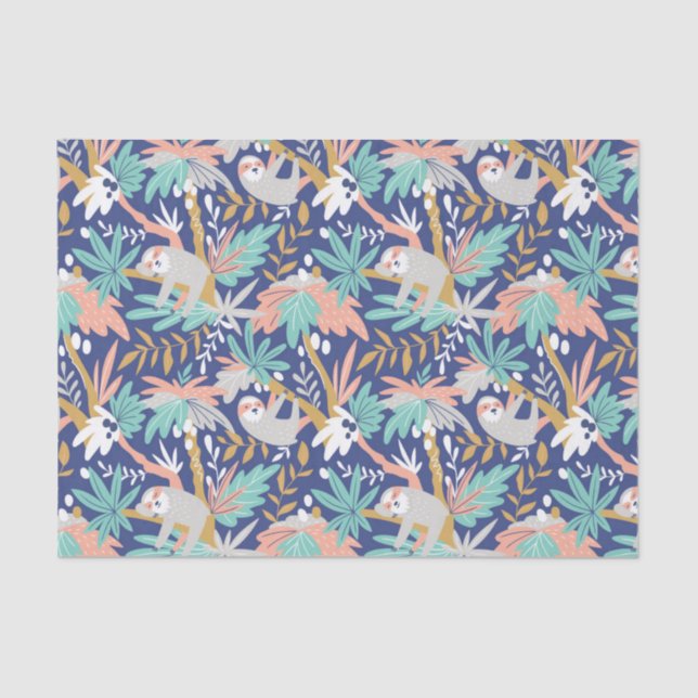 Tropical Blue Sloth Pattern Tissue Paper (Front)