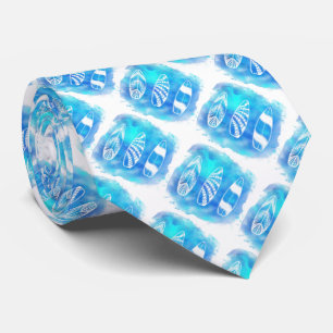 Tropical Blue Surfboard Summer Beach Novelty Tie