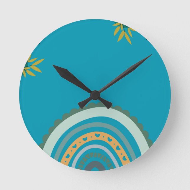 Tropical blue teal round clock (Front)