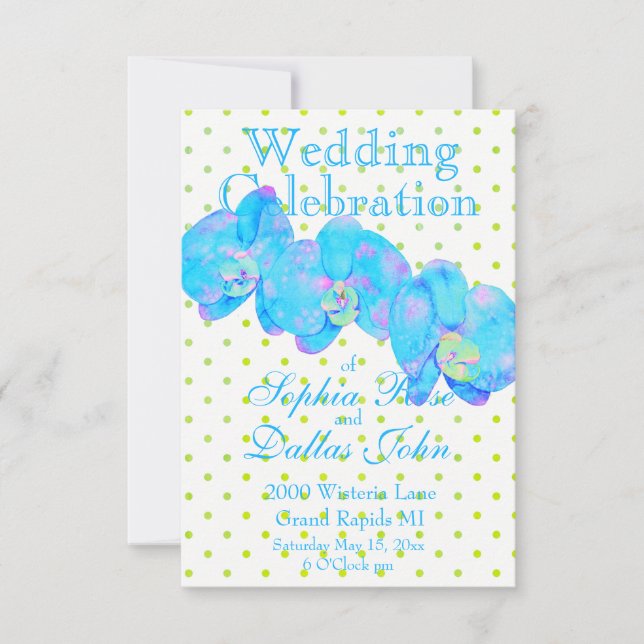 Tropical Blue Teal watercolor orchid painting Invitation (Front)