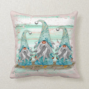 Tropical Blue Watercolor Beach Gnomes Cushion