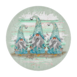 Tropical Blue Watercolor Beach Gnomes Cutting Board
