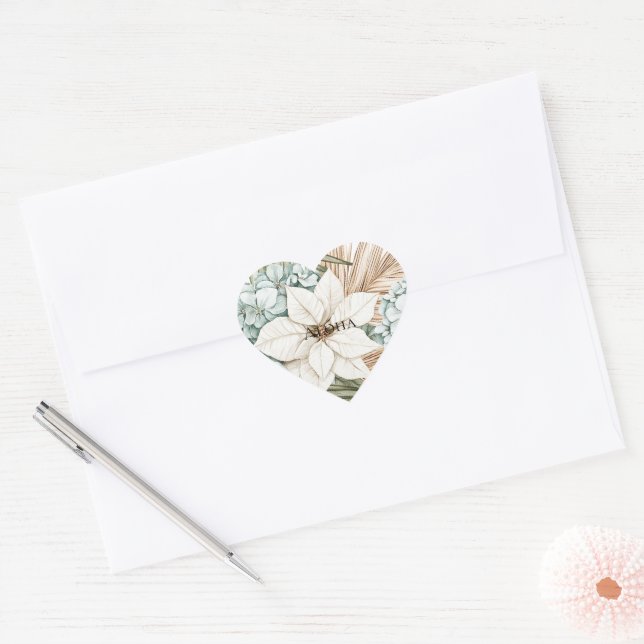 Tropical Blue White Flowers   Heart Sticker (Envelope)