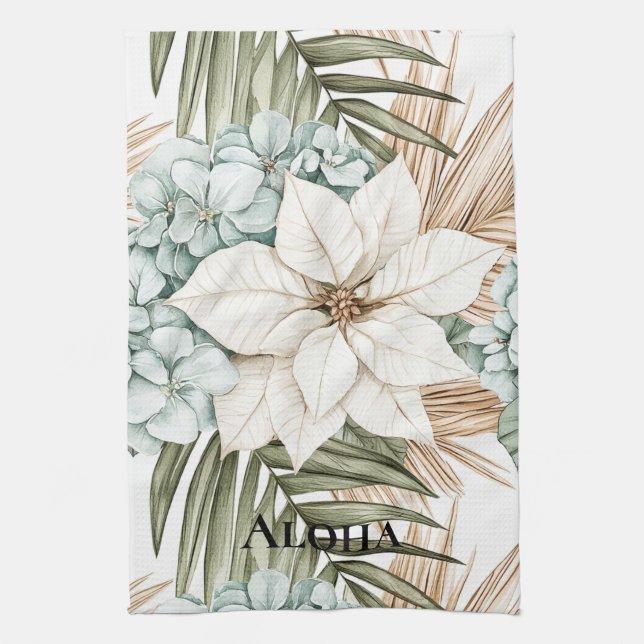 Tropical Blue White Flowers   Tea Towel (Vertical)