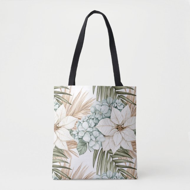Tropical Blue White Flowers   Tote Bag (Front)