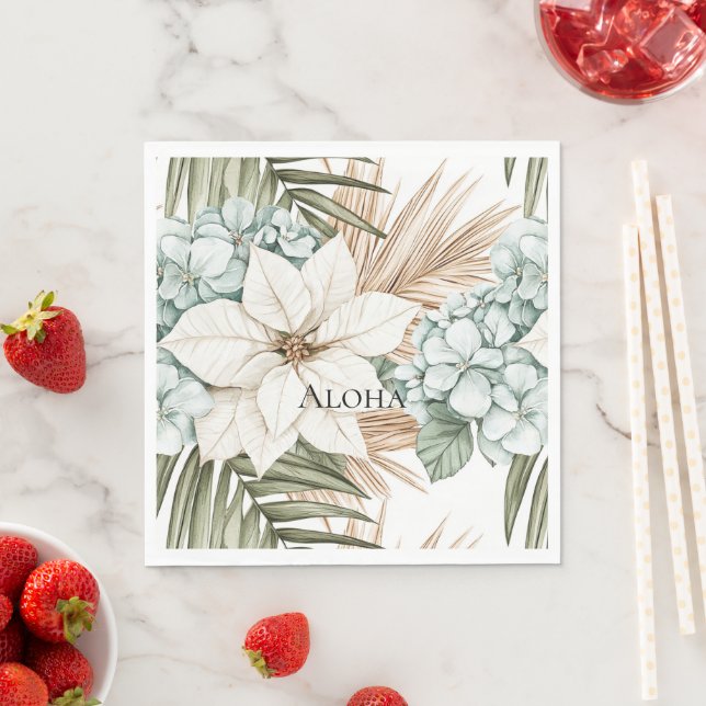 Tropical Blue White Flowers Wedding Napkin (Insitu)