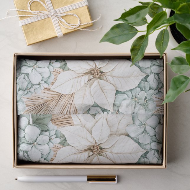 Tropical Blue White Flowers Wedding Tissue Paper (Gift)