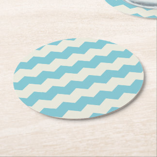 Tropical Blue White Sand Chevron Round Paper Coaster