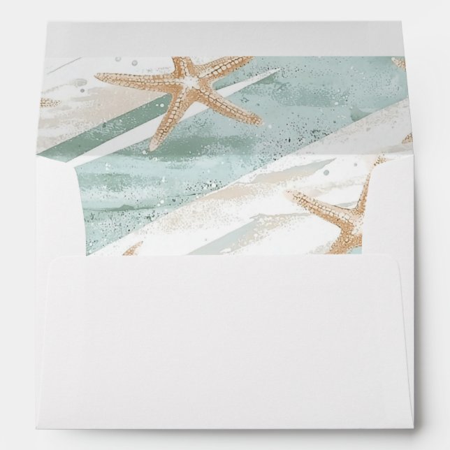 Tropical Blue White Starfish Beach Wedding Envelope (Back (Bottom))