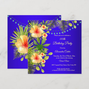 Tropical Blue Yellow Hibiscus floral Birthday Invitation