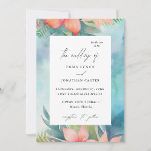 Tropical Blush Floral Modern Wedding Invitation