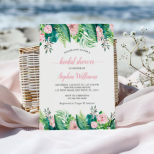 Tropical`Blush Flowers Bridal Shower Invitation