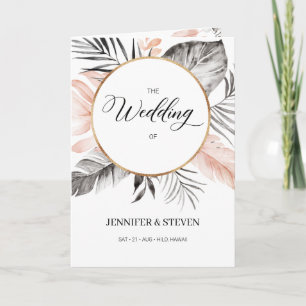 Tropical Blush Grey Leaves Wedding Folded Program Programme