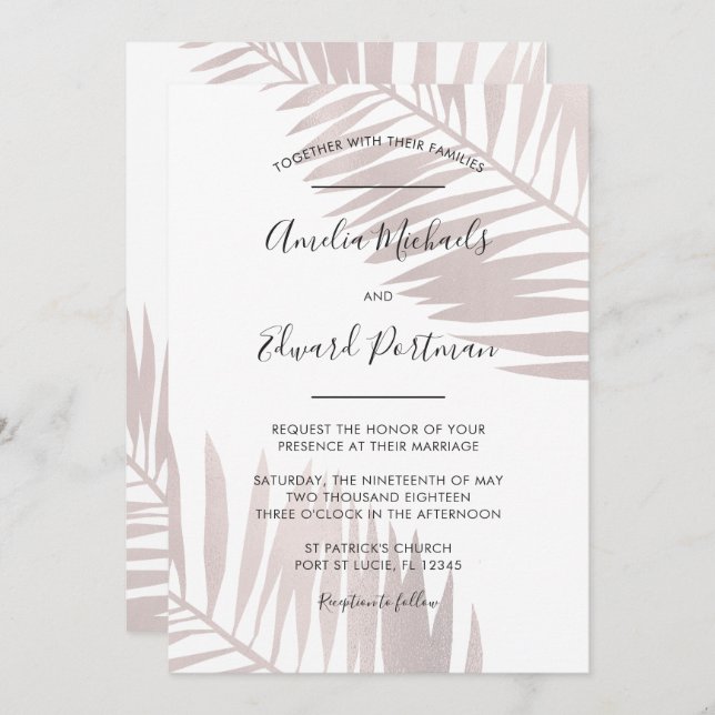 Tropical Blush Palms Wedding Invitation (Front/Back)