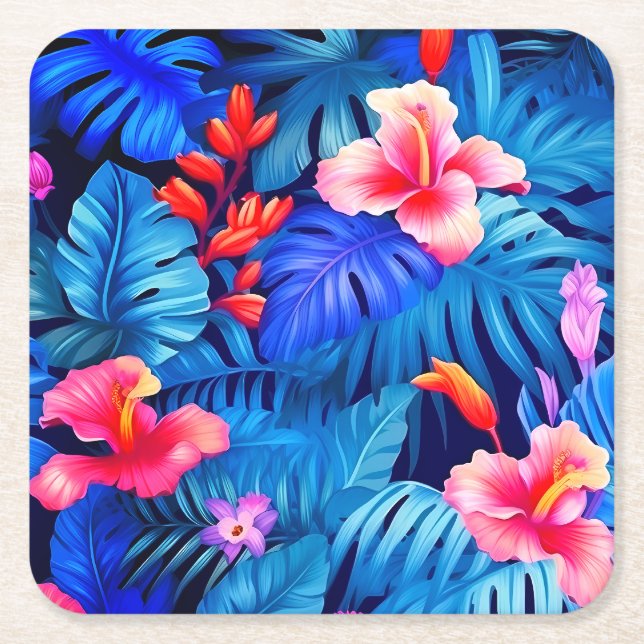 Tropical Blush - Pink Blue Purple Paper Coaster (Front)