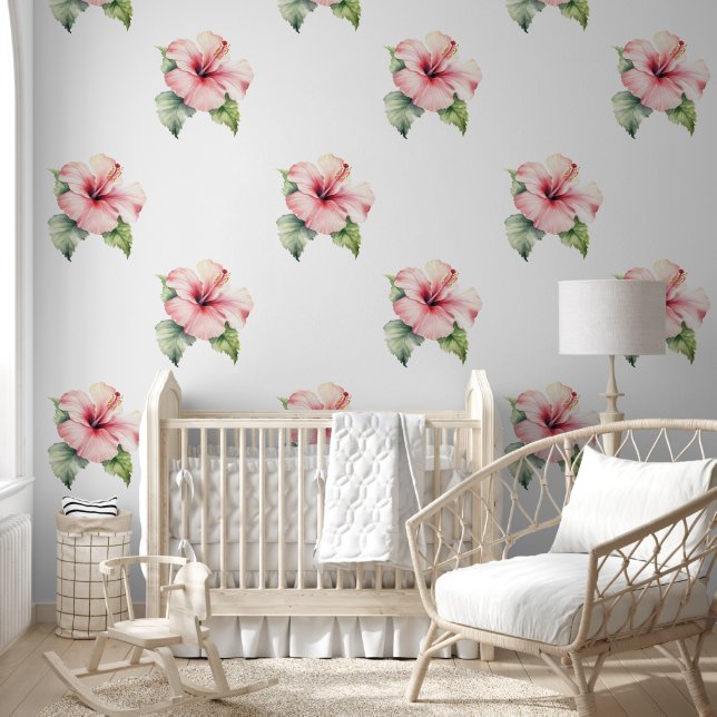Tropical Blush Pink Hibiscus Flowers Wallpaper (Kids)