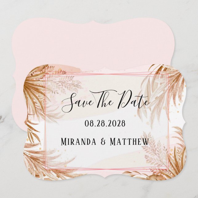 Tropical Blush Pink & Pampas Save The Date Invitation (Front/Back)