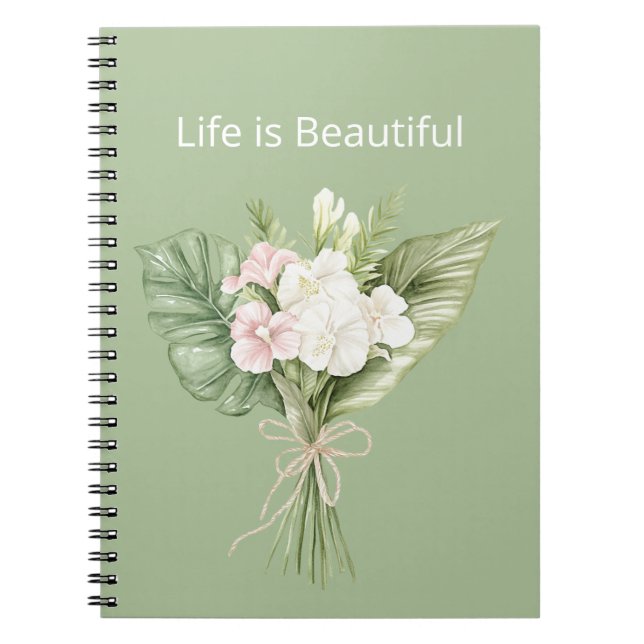 Tropical Blush Pink White Hibiscus Flowers Notebook (Front)