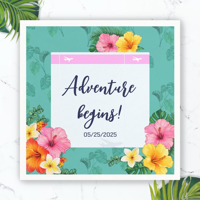 Tropical Boarding Pass Destination Wedding Napkin (Boarding Pass Wedding Reception Napkin)