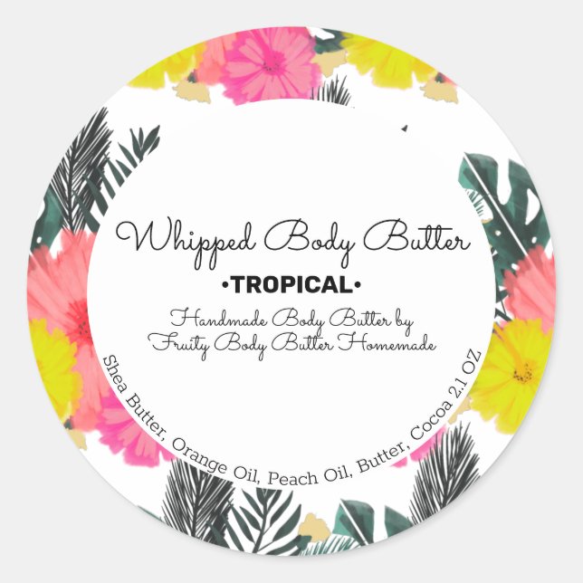 Tropical Body Butter Bath Soap Branding Classic Round Sticker (Front)