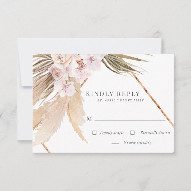tropical bohemian blush floral RSVP card (Front)