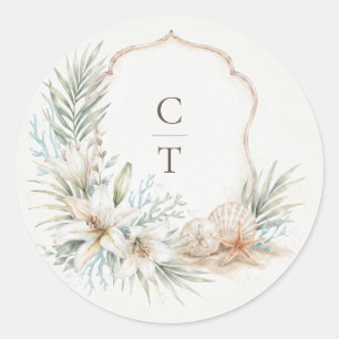 Tropical Boho Beach Watercolor Crest Classic Round Sticker