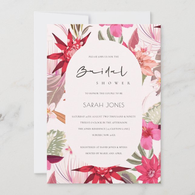 Tropical Boho Blush Floral Bridal Shower Invite (Front)
