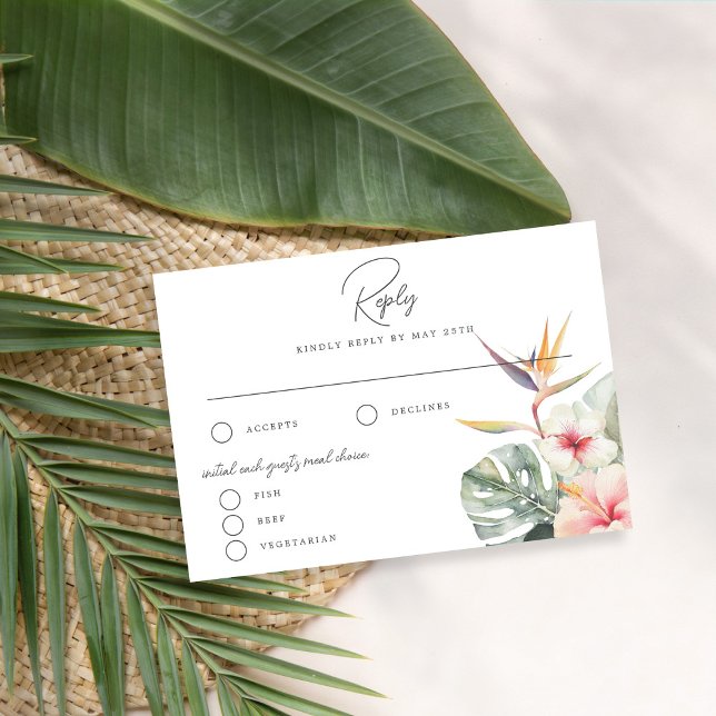 Tropical Boho Botanical Wedding Reply Card (Creator Uploaded)